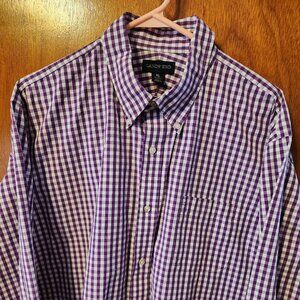 Men's XL 17-17.5 Lands' End White/Purple Long Sleeve Button Down Dress Shirt